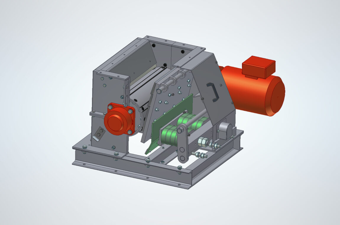 Single roller mill 3D graphic: Adjustment of the crushing wall with springback